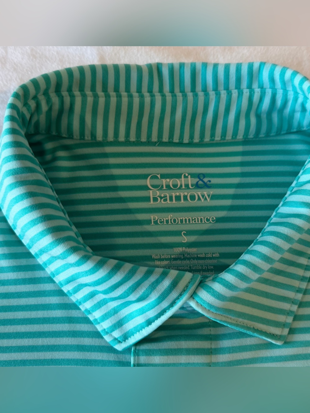 croft & barrow mens Aqua and White Striped golf polo shirt